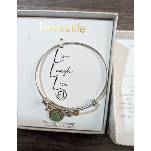 Love This Life Stainless Steel Bangle Bracelet With Charms  New - Picture 5 of 7